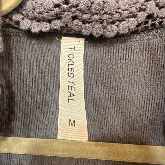 2 for $20! Tickled Teal Charcoal Lace Trim long cardigan - Picture 4 of 6